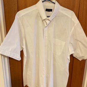 White short sleeve button up dress shirt.